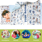 Personalized Toddler Nap Mat for Preschool, Custom Name Kids Sleeping Bag for Daycare, Kindergarten Roll Up Sleeping Mat with Removable Pillow and Soft Blanket, Fun Themes for Boys & Girls