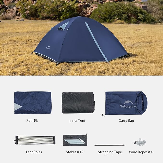 Naturehike Bleik 2-3 Person Camping Tent, Waterproof Double Layer Lightweight Backpacking Tents for Camping