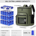 Large 52cans Waterproof Insulated Cooler Backpack for Men & Women, Leak Proof Backpack Cooler, Soft, 8Gal