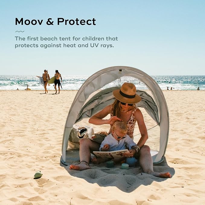 Babymoov Moov & Protect Anti-UV Cooling Beach Tent for Babies with Integrated Mosquito Net, Portable, Green Lagoon (Summer 2025 Edition)
