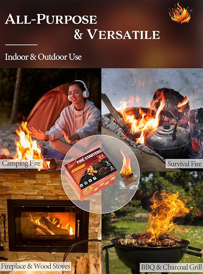 Fire Starter, Easy-Burning Fire Starter Squares for Wood Stoves, Campfires, Grill Pit and Fireplace, Natural & Waterproof BBQ Fire Starters, 64 Mini Square