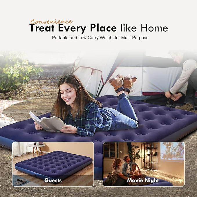 RAPTAVIS Queen Size Air Mattress Inflatable Bed, Blow Up Mattress Camping Sleeping Pad