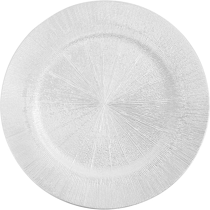 DYRABREST 100 Pcs 13 Inch Charger Plates, Bulk Round Charger Plates Plastic Wedding Dinner Elegant Reusable for Table Setting Wedding Party Event Tabletop Setting Decor (Silver)