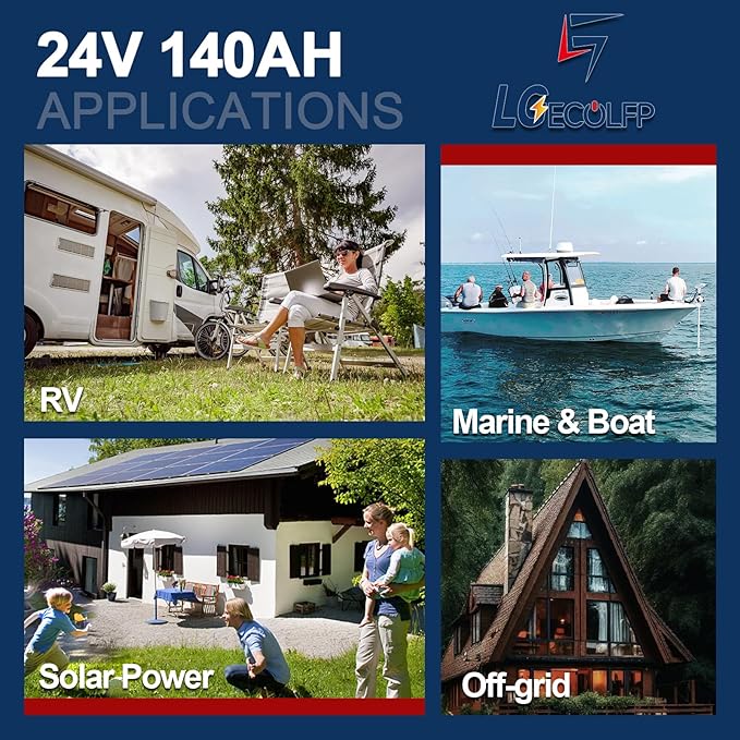 24V 140Ah LiFePO4 Lithium Battery,Built-in 100A BMS,3584W Power Output,Up to 15000 Cycles,Perfect for Trolling Motors,Marine,RV,Boat,Solar Off-Grid Systems,Camping