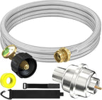 10FT Stainless Braided Propane Adapter Hose with Gauge, Adapter Hose with QCC1/Type1 Adapter Connect 20-45 lb Propane Tank (10FT Extension Hose/Propane Fuel Filter) for Heater and gas appliances