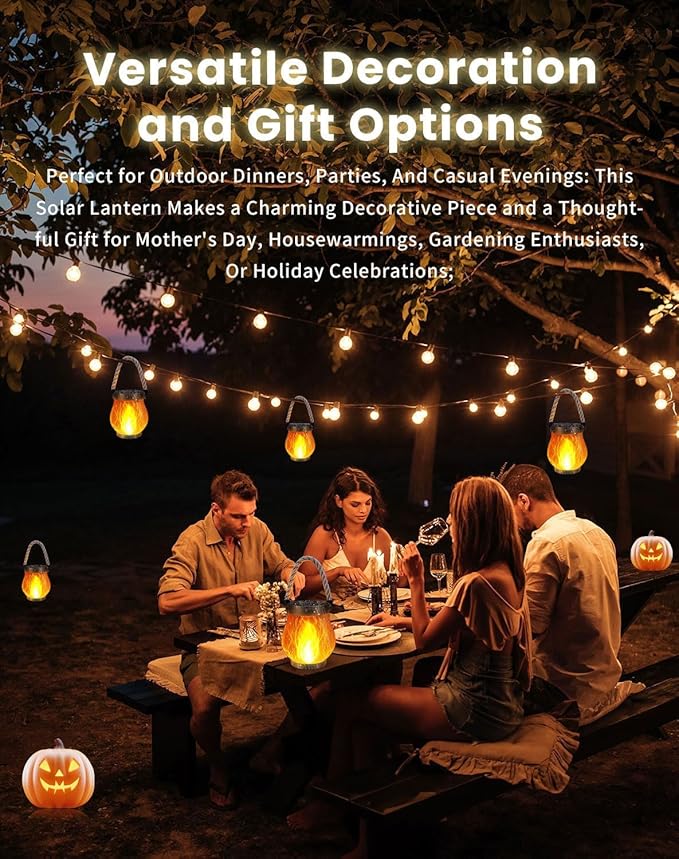 Solar Lantern Outdoor Lights, Solar Lantern, Flame Camp Lamp , Realistic Flames, Ip65 Waterproof, for Patio Poolside Yard Patio Porch Garden Path (4 PCS)
