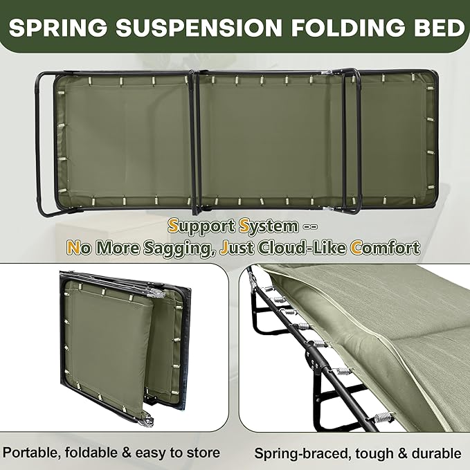 XMT Camping Cot with Mattress, 550LBS(Max Load), Portable Folding Outdoor Bed for Adults Kids, Double Layer 1200D, Heavy Duty Cot for Traveling Gear Supplier, Office Nap, Home Lounging