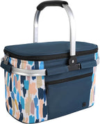 ALLCAMP Picnic Basket - Insulated Cooler, Thickening Foldable Picnic Basket with Removable Baskets & Sewn-in Frame, Basket for House Warming Gifts New Home(Graffiti Pattern)