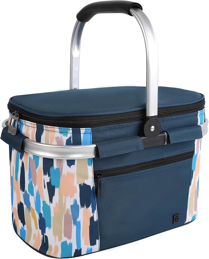 ALLCAMP Picnic Basket - Insulated Cooler, Thickening Foldable Picnic Basket with Removable Baskets & Sewn-in Frame, Basket for House Warming Gifts New Home(Graffiti Pattern)