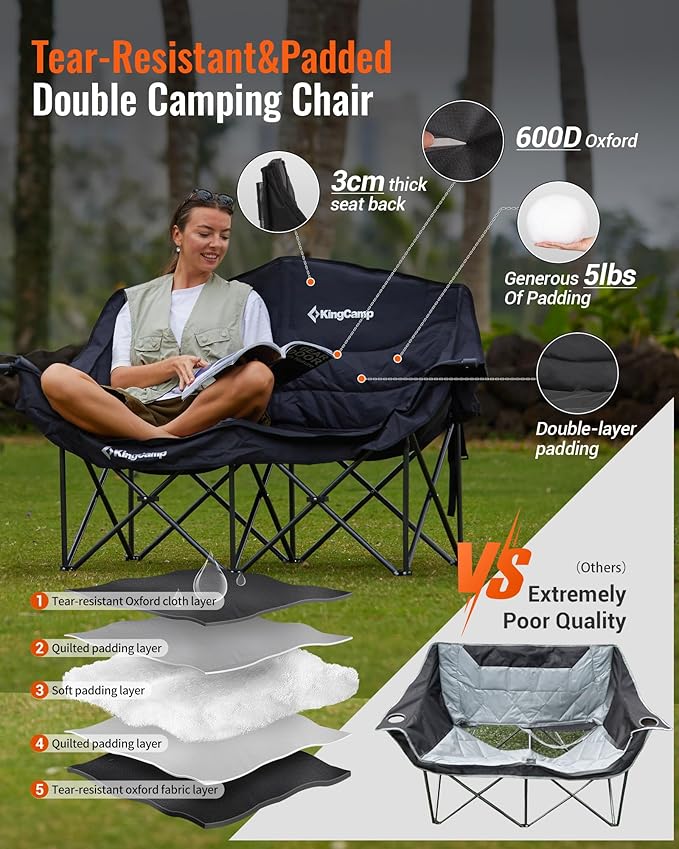 KingCamp Double Camping Chair Folding Camping Table, Aluminum Roll-Up Camp Table