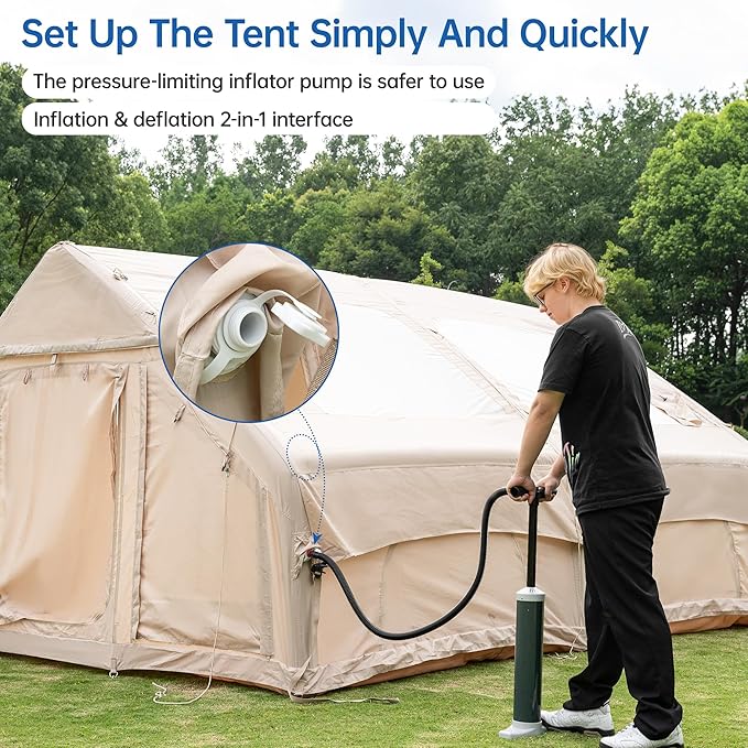Inflatable Camping Tent with Pump & Awning, 14 Person Air Tents for Camping Adult, Large Waterproof Oxford Family Glamping Tent, Quick Setup Big Tent for Outdoor Camping
