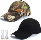 Syhood 2 Pieces LED Baseball Caps Flashlight Hats Hands Free Baseball Caps with Light Built in 5 Battery Powered Headlamp LED Hats Light for Men Fishing Jogging Camping Hand Work