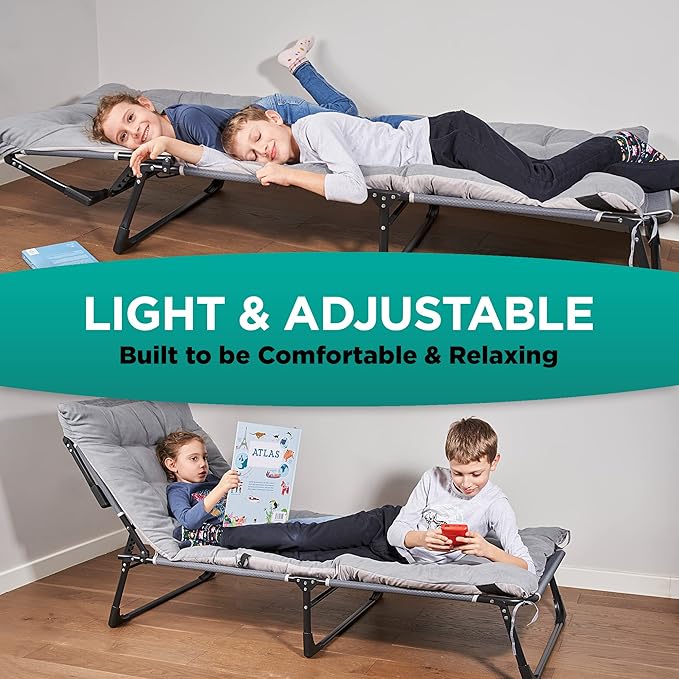 ZONETECH Folding Cot & Pad Mattress 4 Position Adjustable 2-Pack Portable,Premium Quality for Adult and Kids-Perfect for Camping, Travel,Patio,Beach,Indoor & Outdoor Activity with Carry Bag