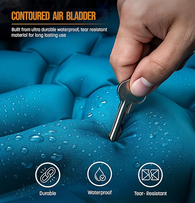 Sleeping Bag with Built-in Pad (AirPack Sleeper) - All-in-One Inflatable Sleeping Pad and Pillow for Camping with Built-in Foot Pump (Blue/Gray) 210x80cm