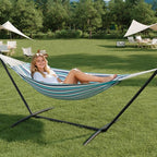 Double Hammock with Steel Stand - 2 Person Hammock Bed Indoor Outdoor, Brazilian-Style, with Carry Bag, 450lb Capacity, Portable & Easy Assembly, Ocean