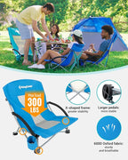 KingCamp Low Beach Chairs, Folding Portable Chair for Adults Lightweight Extra Wide Seat 300lbs Heavy Duty Oversized Backpack, Carry Bag for Camping