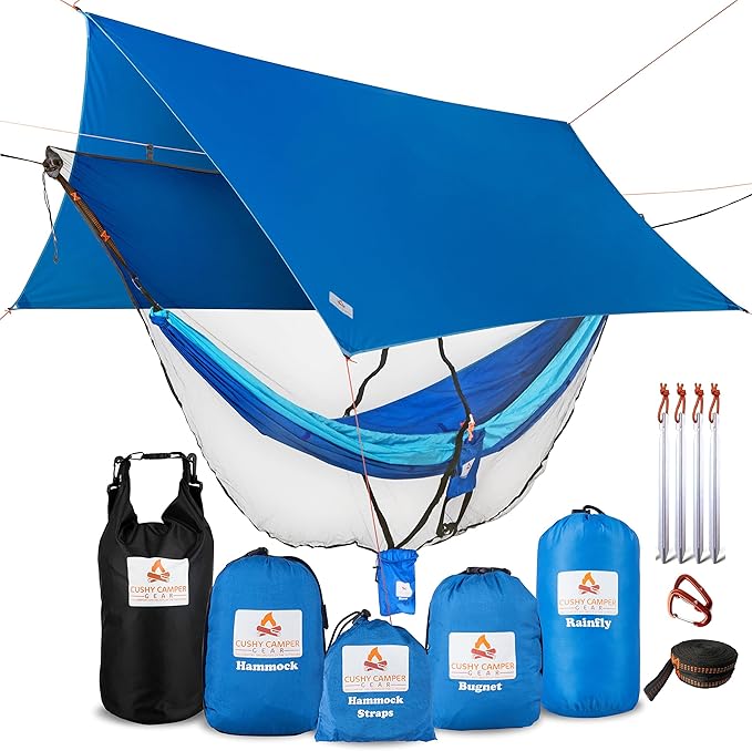 Premium Hammock with Rain Fly, Bug Net, Tree Straps, and Dry Bag - Complete Camping Hammock System with Mesh Bug Net - Outdoor Combo Kit with Rainfly Bundle for Backpacking…