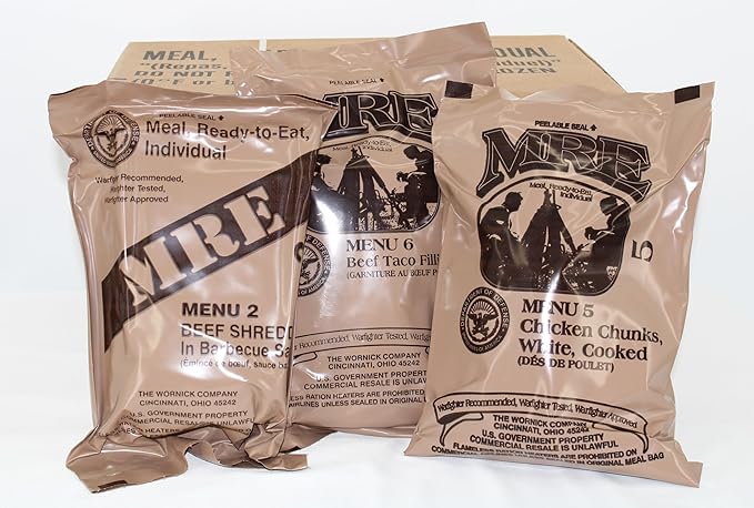 Wornick MRE Meals Ready to Eat, Inspection 2025, 2026 or Better, Emergency Food Supply, Survival Camping Outdoor 12 Pack (B Case, 1, Count) (INSPECTION DATE IS NOT EXPIRATION DATE)