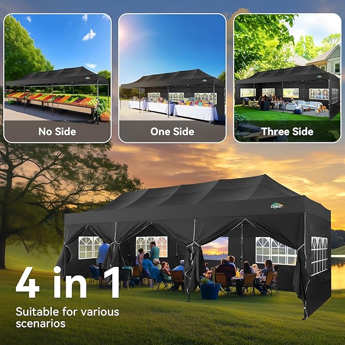 COBIZI 10x20 Commercial Heavy Duty Pop Up Canopy Party Tents for Parties with Sidewalls