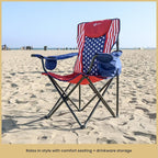 ARROWHEAD OUTDOOR Portable Deluxe Folding Camp Quad Chair w/Headrest, Glass & Cup Holders, Armest 6-can Cooler, Heavy Duty Carry Bag, 550 lbs Weight Capacity