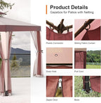 Patio Gazebo Tent Outdoor Canopy Shelter 10'x10' with Removable Netting,100 Square Feet of Shade for Garden, Backyard Deck and Lawns (Red)