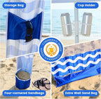 Zeraty Beach Cabana 8'×8', Portable Beach Canopy with Side Wall, Easy Pop Up UPF 50+ Silver-Coated Beach Tent Sun Shelter, Wind Resistant Adjustable Height Beach Umbrella Tent for Family, Navy Blue