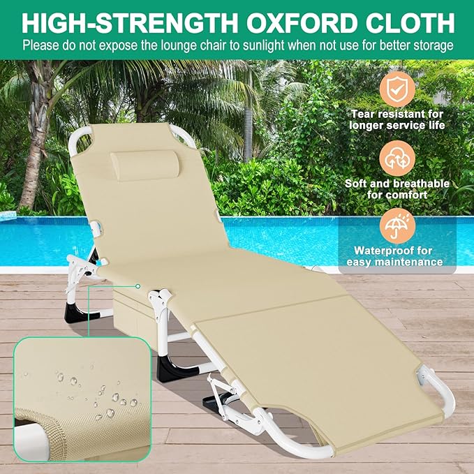 LILYPELLE Heavy Duty Tanning Chair with Face & Arm Holes, Folding Outdoor Lounge Chair for Beach, Poolside, Patio, Sunbathing, Lawn, Camping