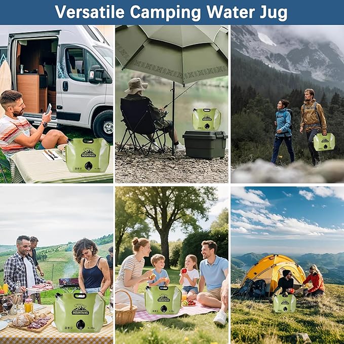 Water Jug Camping 2.1 Gallon Collapsible with Spigot, BPA Free Portable Water Pouch Foldable Water Bags for Outdoor Hiking, Travel and Emergency & Water Storage Containers (Green_Blue-2Pcs)