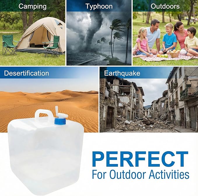 3-Pack 5.3 Gallon (20L) Collapsible Water Containers with Spigot - Food Grade PE Water Jug - Leak-Proof Water Storage Bag for Camping, Hiking & Emergency Backup - Portable, Foldable