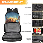 Cute Yak Cow 17 Inch Kids Casual School Backpack Purse, Extra Large Insulated Unisex Lunch Cooler Bag With Computer Compartment, Hiking Picnic Travel Student Dayback