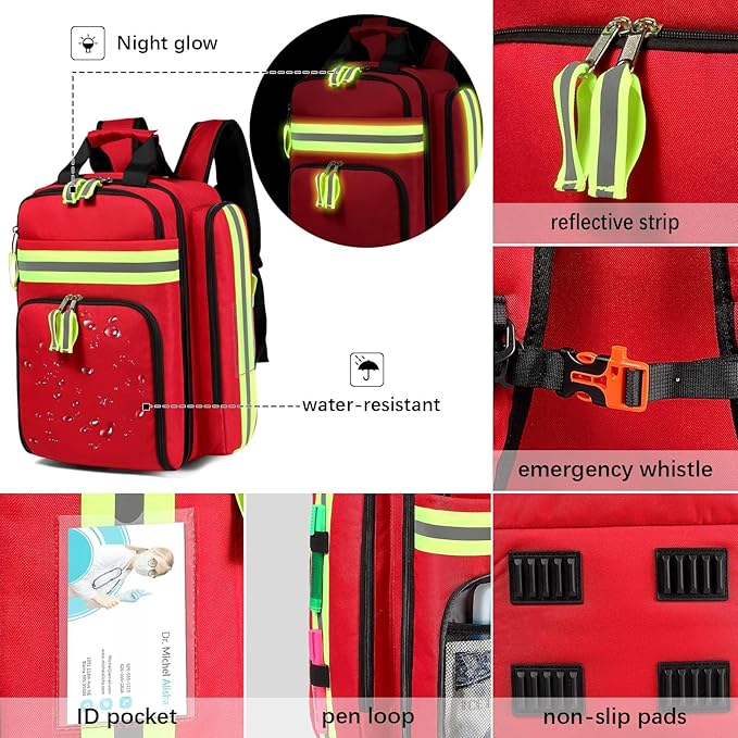 Gatycallaty First Aid Backpack - Medical Evacuation Bag - Red Emergency Lifeguard Bag for Ems Emt First Responder Trauma (Red, Pack of 3)