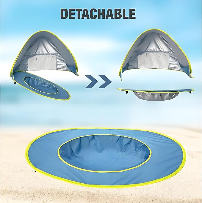 PandaEar Baby Beach Tent with Pool, Pop Up Sun Shelter for Infant Toddlers, Portable UV Protection Shade with Carry Bag for Outdoor Travel, Camping