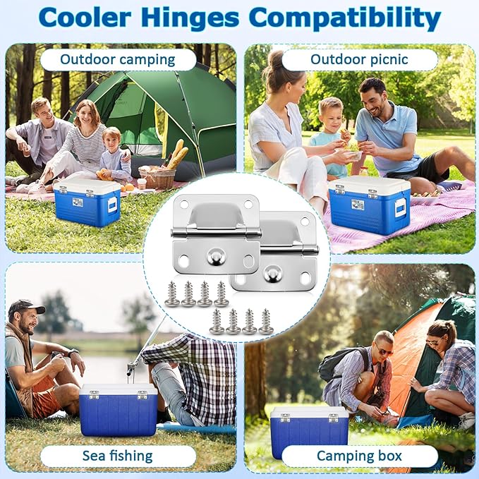 Cooler Stainless Steel Hinge for Coleman Camping Cooler 5235 5250 5286b 6262 6270, for Coleman Ice Chest Hinges, with Screws, 4-PCS
