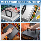 SafBbcue 14" Stainless Steel Rectangle Cheese Melting Domer Basting Cover & Cast Iron Rectangle Griddle Smash Burger Grill Weight Press for Blackstone, Pitboss, Camp Chef Flat Top Grills Accessories