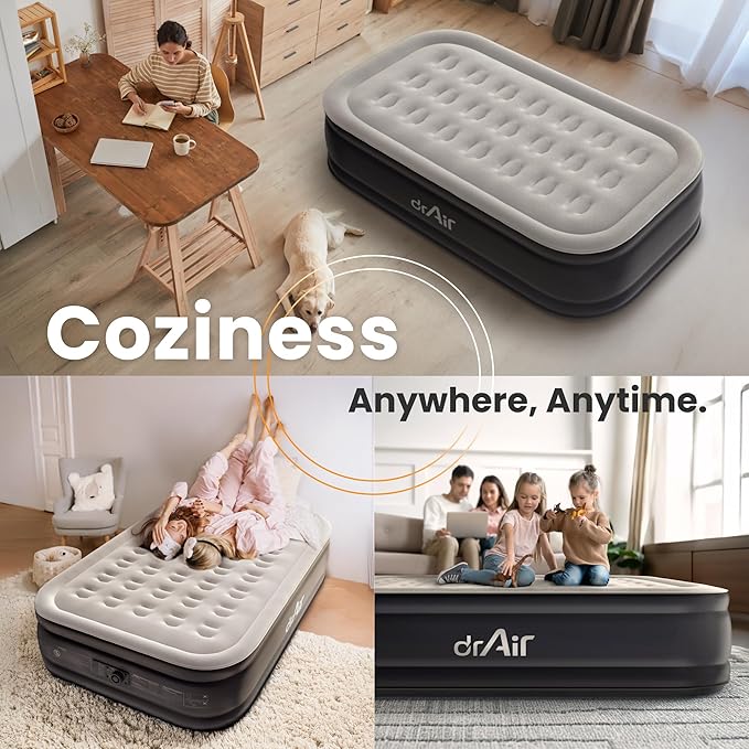 Twin Air Mattress with Built-in Pump, 18” Raised Blow Up Mattress - 500 lbs Max Honeycomb Design, 3-Min Inflation, Waterproof Velvety Top, Ideal for Home, Guests & Camping, Colchon Inflable