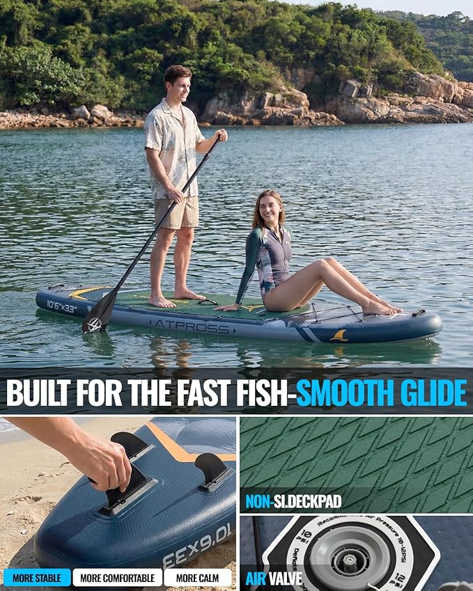 10'6''x33''Inflatable Stand Up Paddle Board, 400lbs Extra Wide Blow Up Paddle Board with Kayak Seat, Premium SUP Accessories Kit & Backpack, Non-Slip Stable Deck Boat for Yoga Fishing Surf