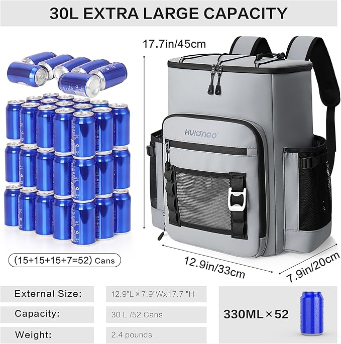 Large 52cans Waterproof Insulated Cooler Backpack for Men & Women, Leak Proof Backpack Cooler, Soft, 8Gal