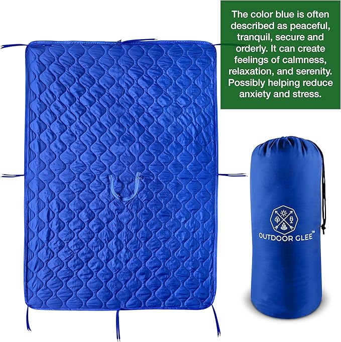 Wearable Blue Military Woobie Poncho Liner with Head Hole. Has Zippers That converts to Sleeping Bag. Water-Resistance, Ripstop Poncho Blanket with Drawstring Bag. Perfect for Outdoor Enthusiasts.