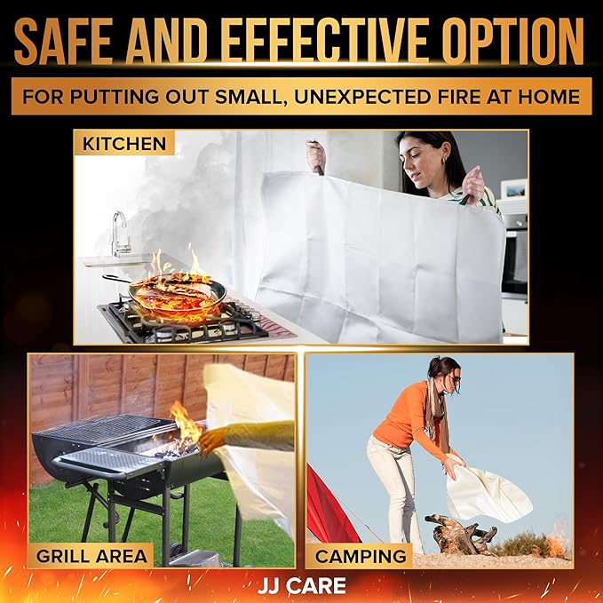 JJ CARE Fire Blanket – 10 Packs with Hooks – 40" x 40" Emergency Fire Blanket for Home & Kitchen, High Heat Resistant Fire Suppression Blankets for Home Safety, Kitchen, and Camping