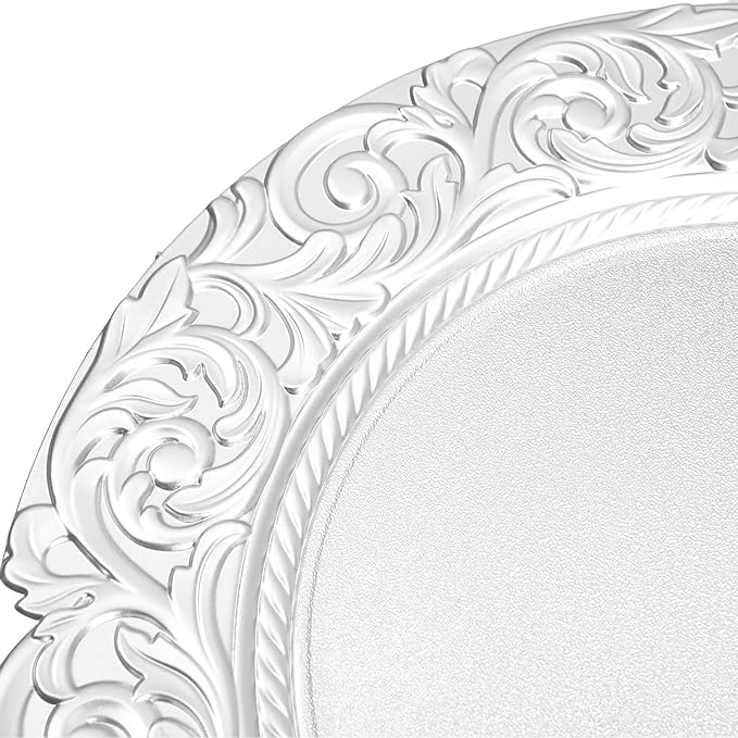 CNCEST 100 PCS Antique Charger Plates Bulk 13'' Plastic Embossed Dinner Plate Chargers Round Floral Plates for Wedding Decorative Chargers for Table Dinner Kitchen Party Decoration (Silver)