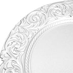 CNCEST 100 PCS Antique Charger Plates Bulk 13'' Plastic Embossed Dinner Plate Chargers Round Floral Plates for Wedding Decorative Chargers for Table Dinner Kitchen Party Decoration (Silver)