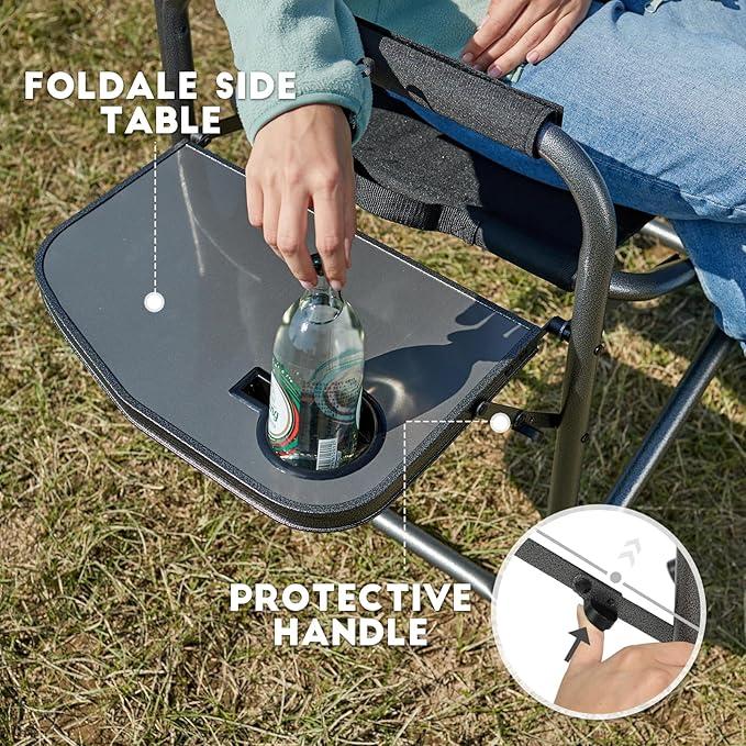 TIMBER RIDGE Lightweight Oversized Camping Chair, Aluminum Directors Chair with Side Table for Outdoor Camping, Lawn, Picnic and Fishing, Supports 400lbs, Black 2PCS