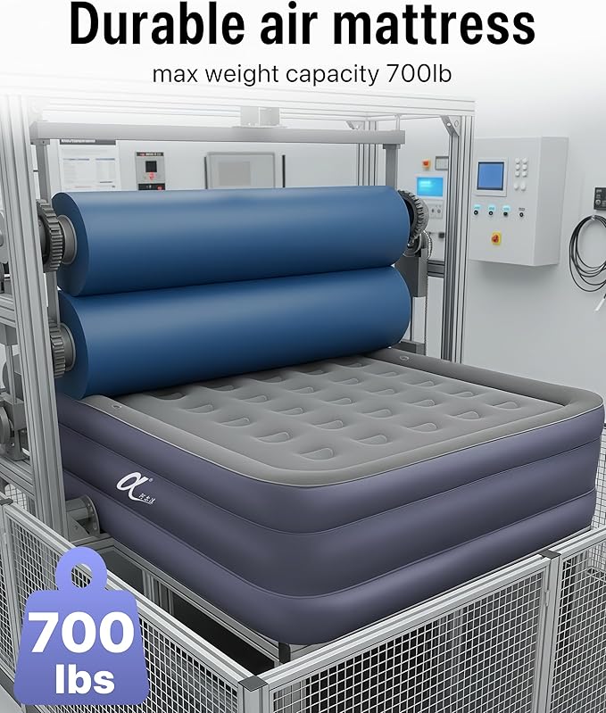 A-ER-FA Queen Air Mattress with Detachable Headboard and Cup Holder - 20 Height 700lbs Capacity Comfort Inflatable Bed for Guests Home Camping and Travel Durable Construction,Colchón Inflable,Air Bed