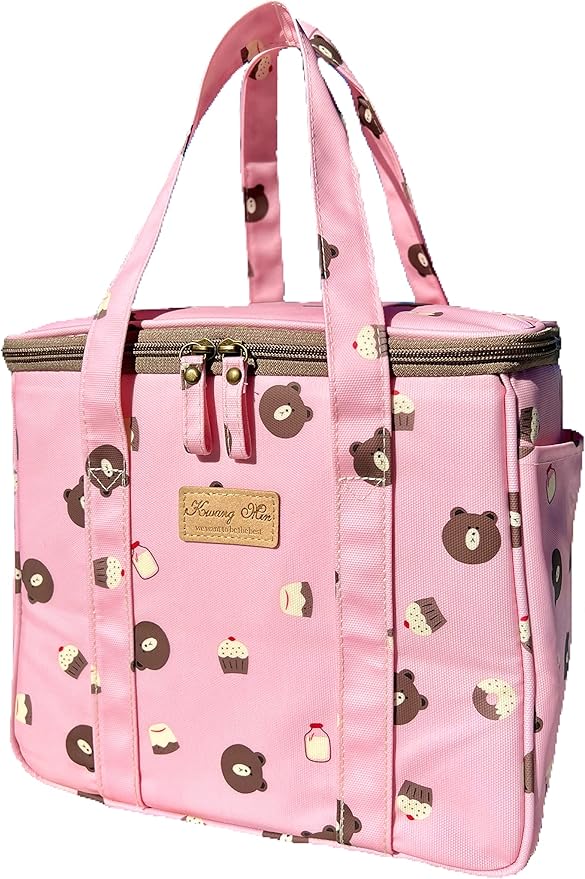 Kwang Min Insulated Insulated Cooler Bag,Reusable Large Lunch Bag for Women, Great for Outdoors,Camping,Party,Premium Quality,Adjustable Strap,Foldable