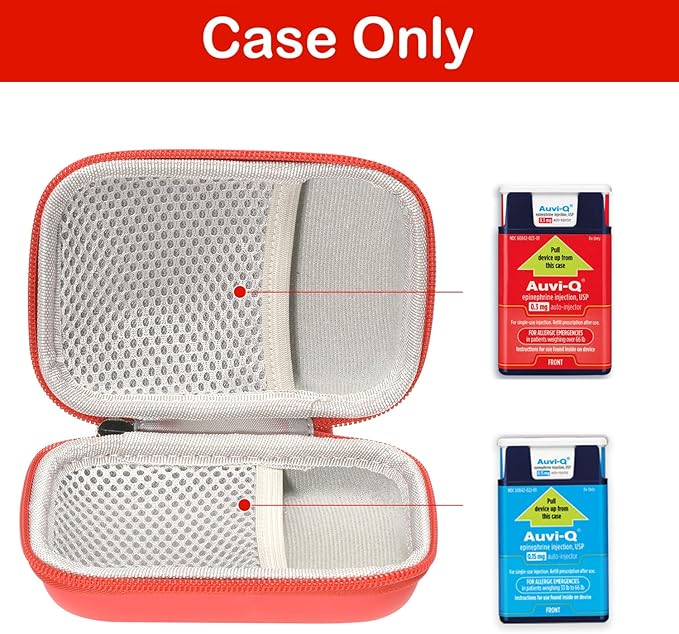 Fukumi Auvi Q Carrying Case,Portable Medicine Emergency Bag for 2 Auvi-Q Auto Injectors,Asthma Inhaler,Nasal Spray,Allergy Medicine,First Aid,Hard Travel Case with Carabiner and Lanyard,Bag Only