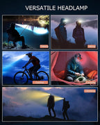 20Modes Headlamp Rechargeable with Zoom&Red Side Light,4000LM Headlight with Motion Sensor 3Color Lights, IP65 Waterproof 90° Adjustable Hiking Fishing Camping Emergency Hard Hat Headlamp