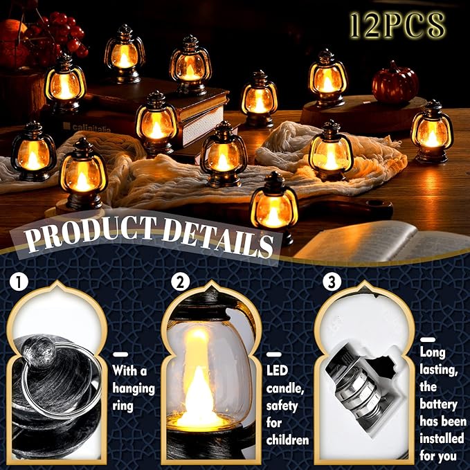 Ferraycle 12 Pcs Mini Lantern Decor 4 Inch Western Lantern Table Centerpiece Small Vintage Camping Hanging Lamp Ornaments Bulk for Cowboy Cowgirl Wedding Halloween Christmas (4 Inch,Silver)