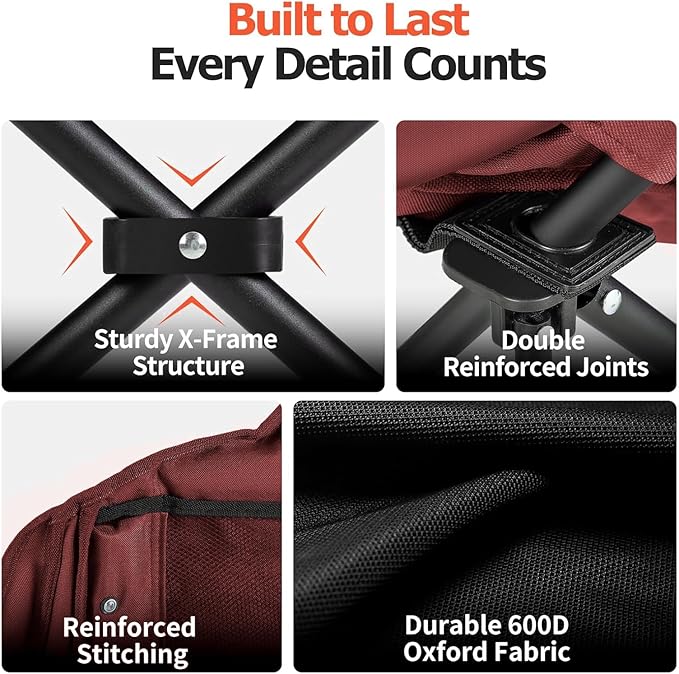 Overmont 2PCS Oversized Camping Chair for Adults - 400lbs Support Heavy Duty Padded Folding Chair with Cooling Bag Cup Holder Side Pocket Carry Bag - Comfortable Portable for Outdoor Garden Sports