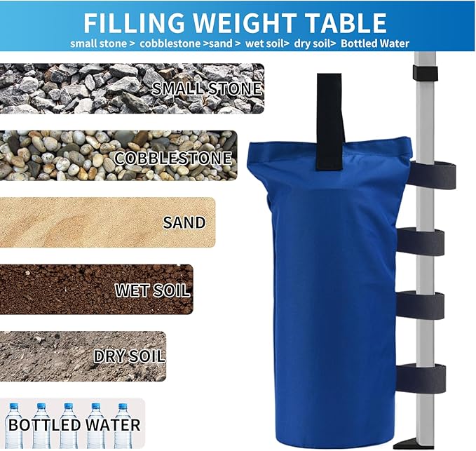Joramoy Heavy Duty Canopy Weight Bags (150LBS) for Pop Up Canopy Tent - Leg Weights, Set of 4, Blue (Without Sand)