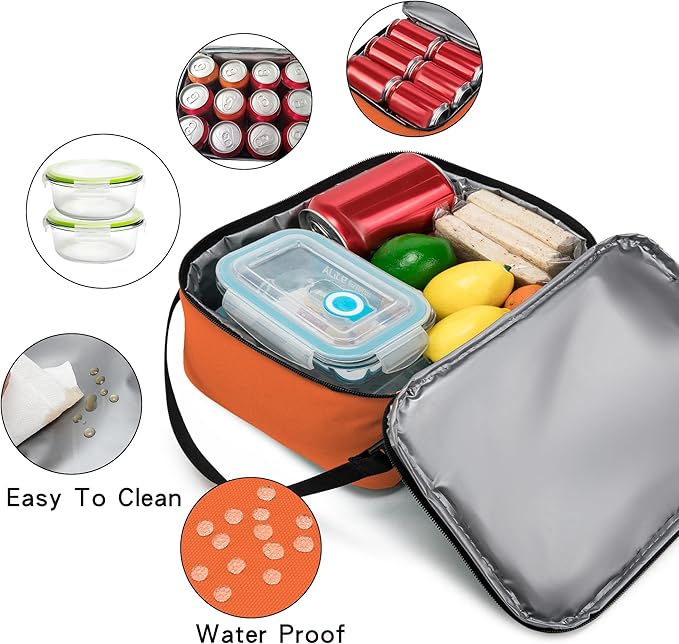 BEIMILY Lunch Box for Men Women Adults,Small Insulated Lunch Bag for Office Work Picnic,Reusable Portable Lunchbox,Soft Cooler Tote Bag(Orange)